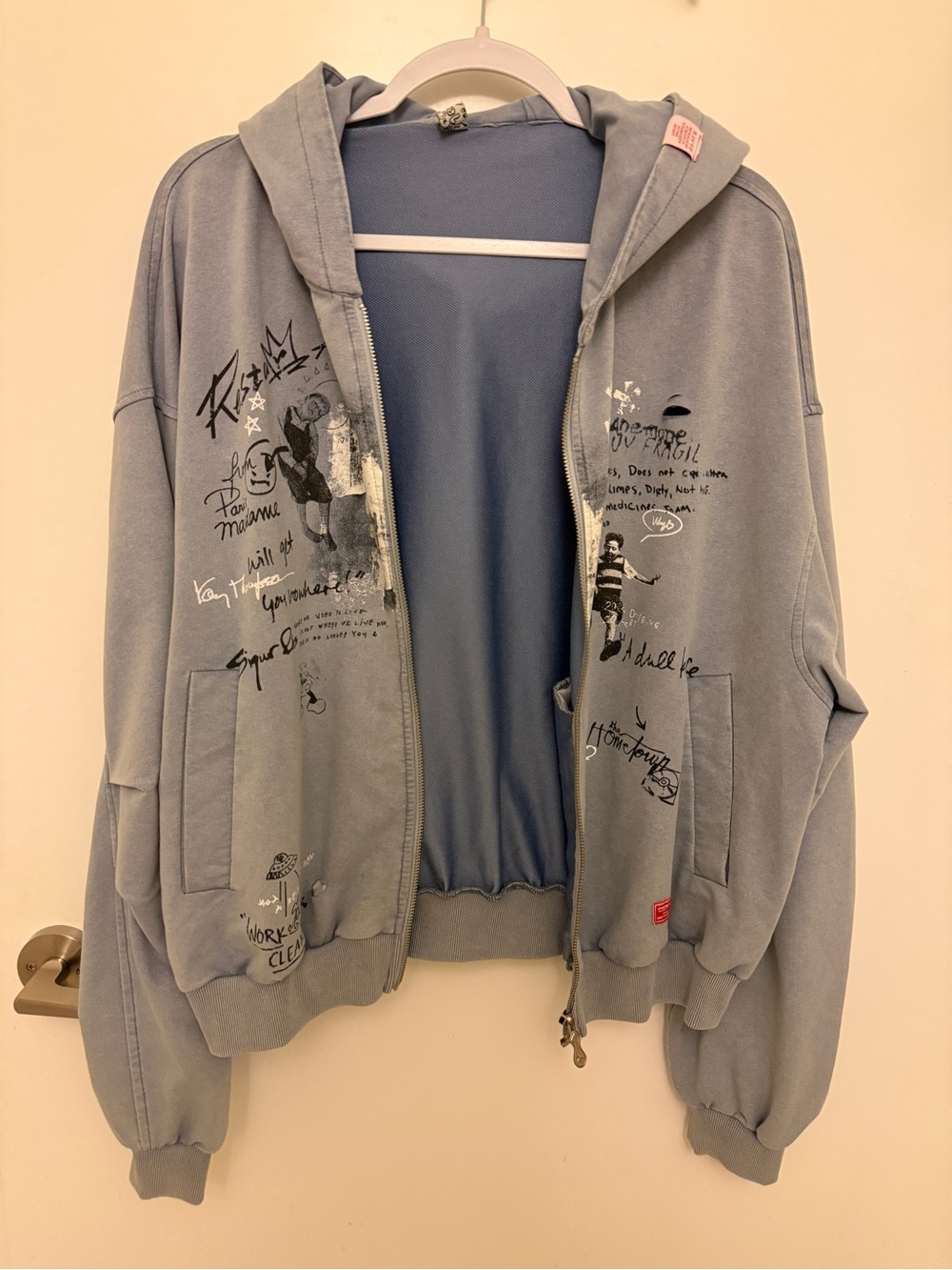 Light Blue Graphic Zip-Up Hoodie Jacket
